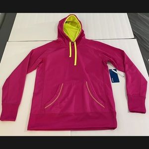 NWT Reebok Women's Workout Pullover Hoodie Pink/Green Medium Sweat Repellent